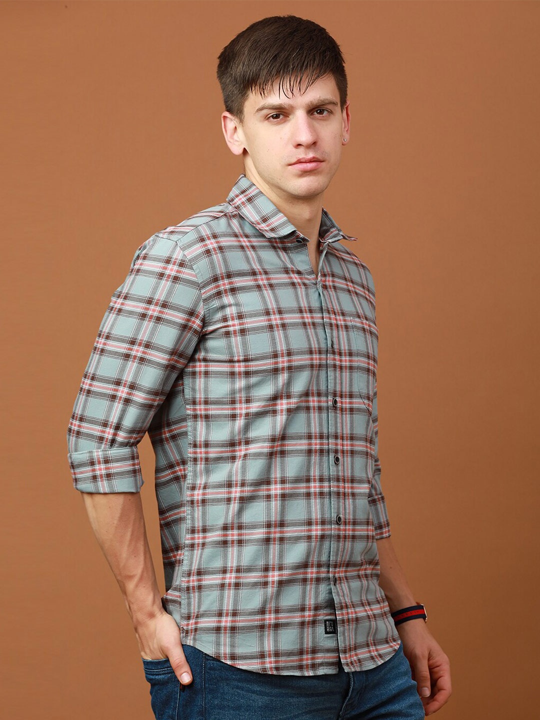 

FOGA Tartan Checks Pure Cotton Casual Shirt, Blue