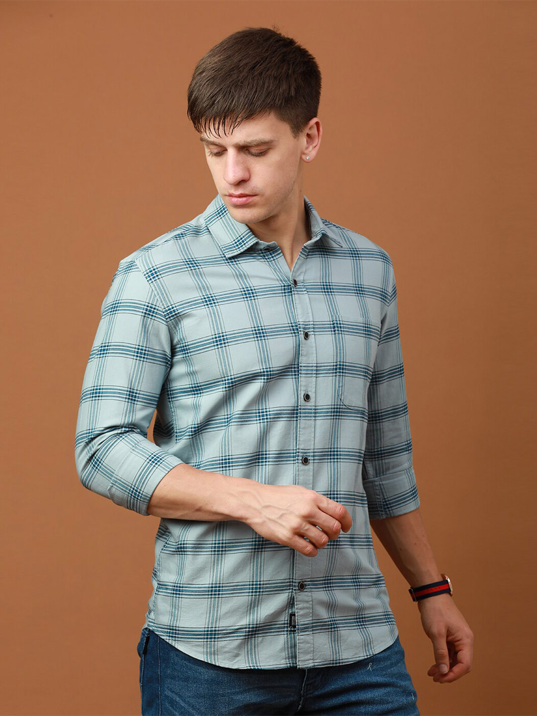 

FOGA Checked Pure Cotton Casual Shirt, Grey