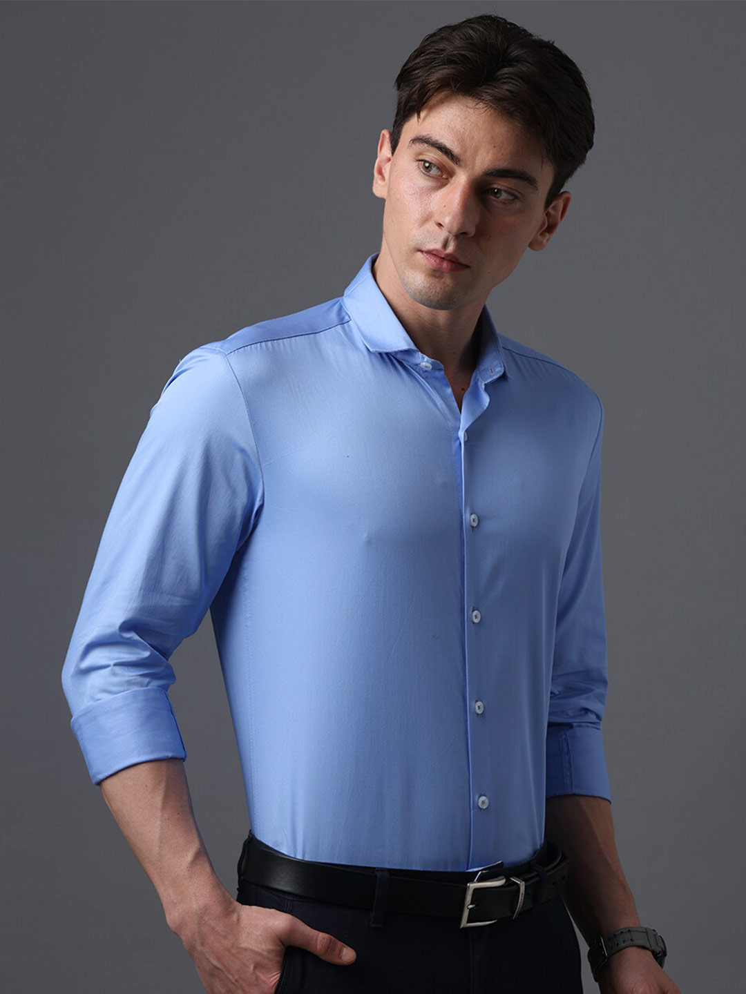 

FOGA Spread Collar Pure Cotton Casual Shirt, Blue