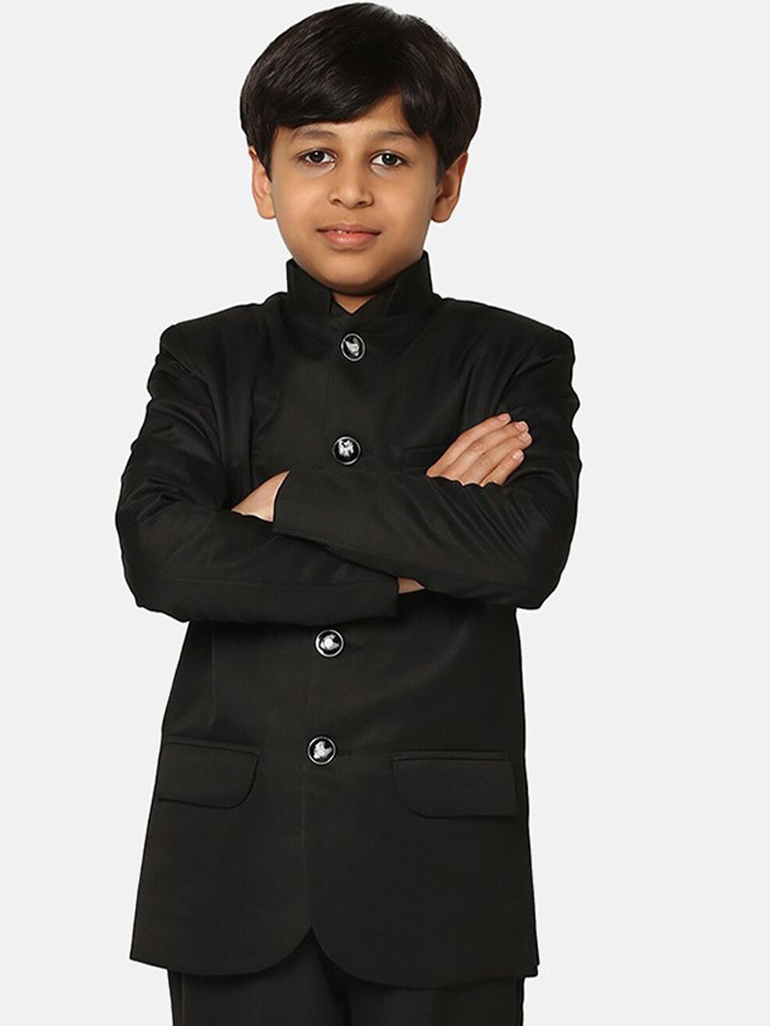 

TAHVO Boys Single-Breasted Slim-Fit Bandgala Blazer, Black