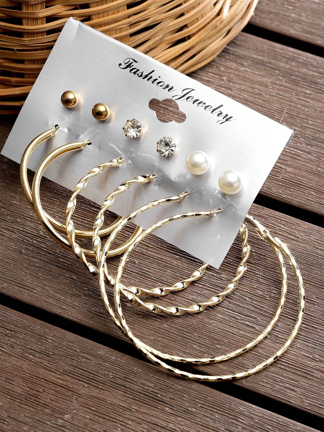 

Bohey by KARATCART Set Of 6 Gold-Plated Contemporary Hoop Earrings