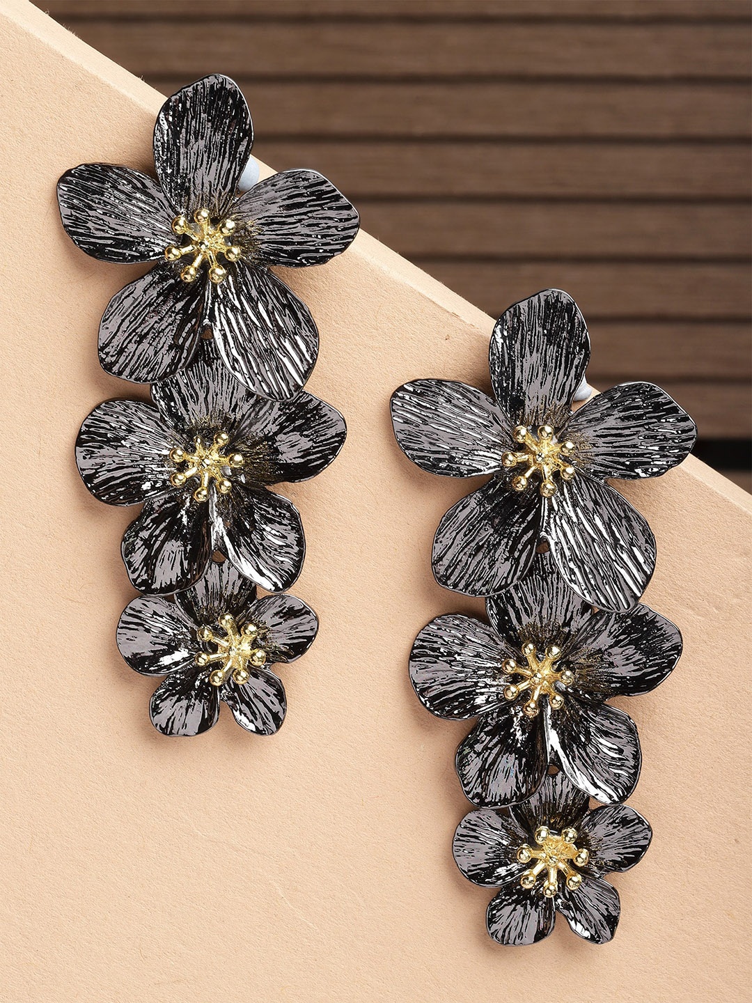 

Bohey by KARATCART Floral Drop Earrings, Black