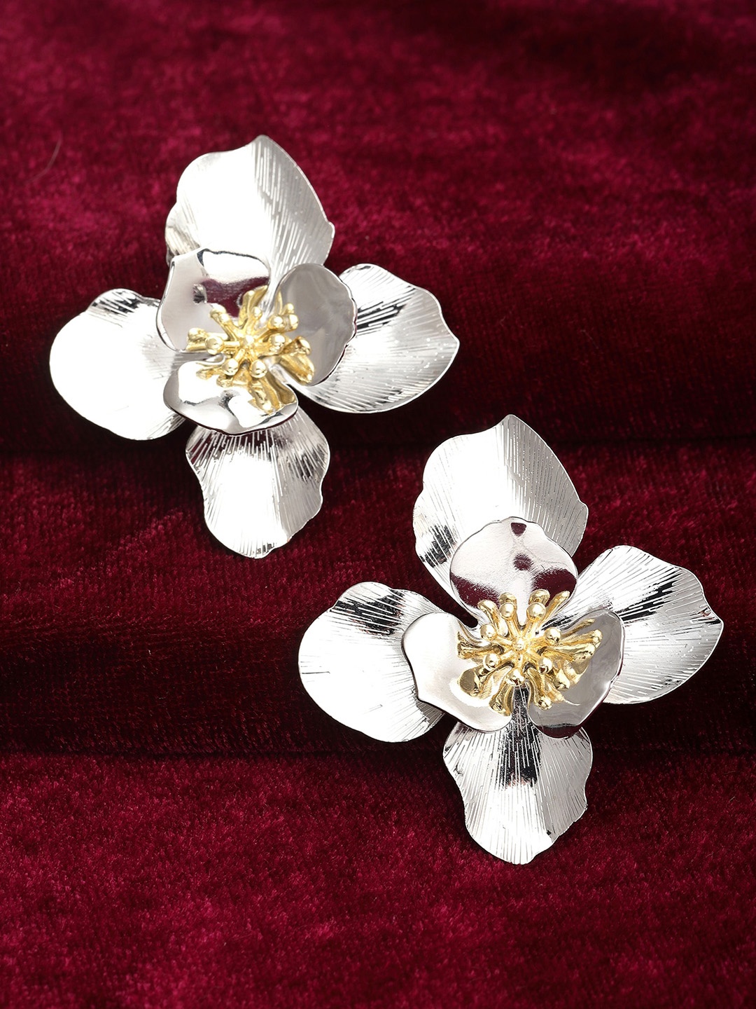 

Bohey by KARATCART Silver-Plated Floral Studs Earrings
