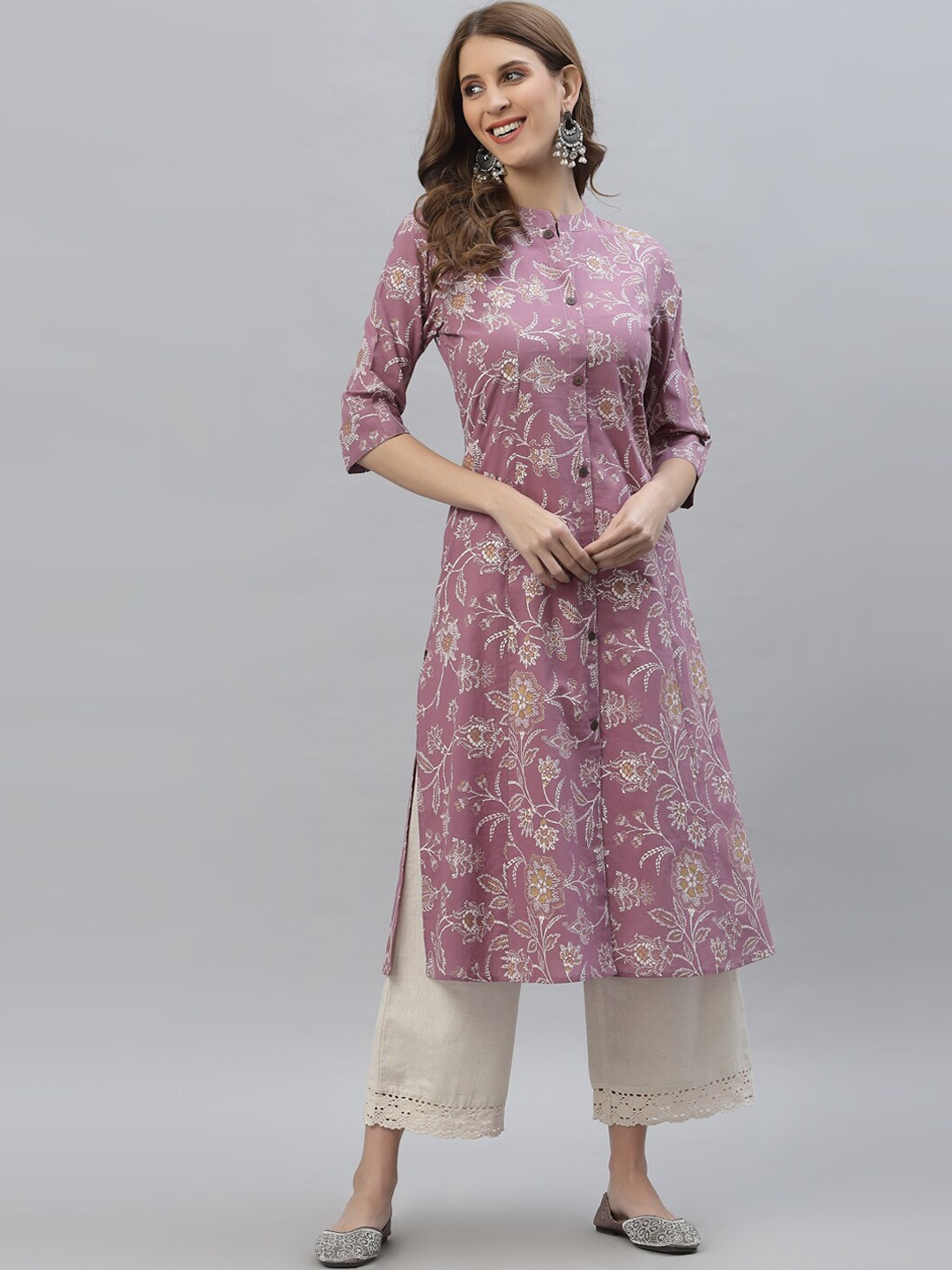 

Stylum Flroal Printed Band Collar Kurta, Mauve