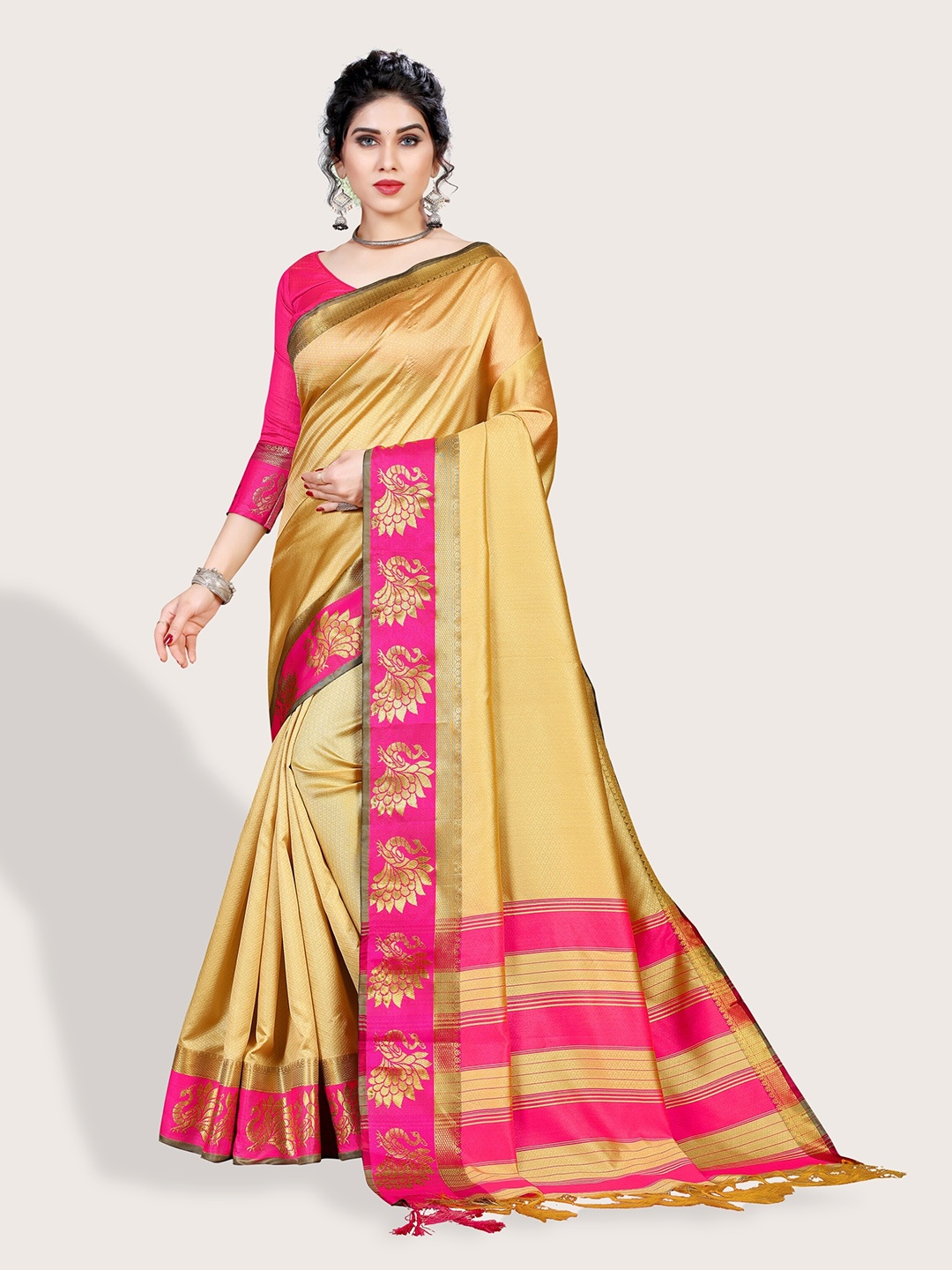 

Vaidehi Fashion Zari Art Silk Saree, Cream