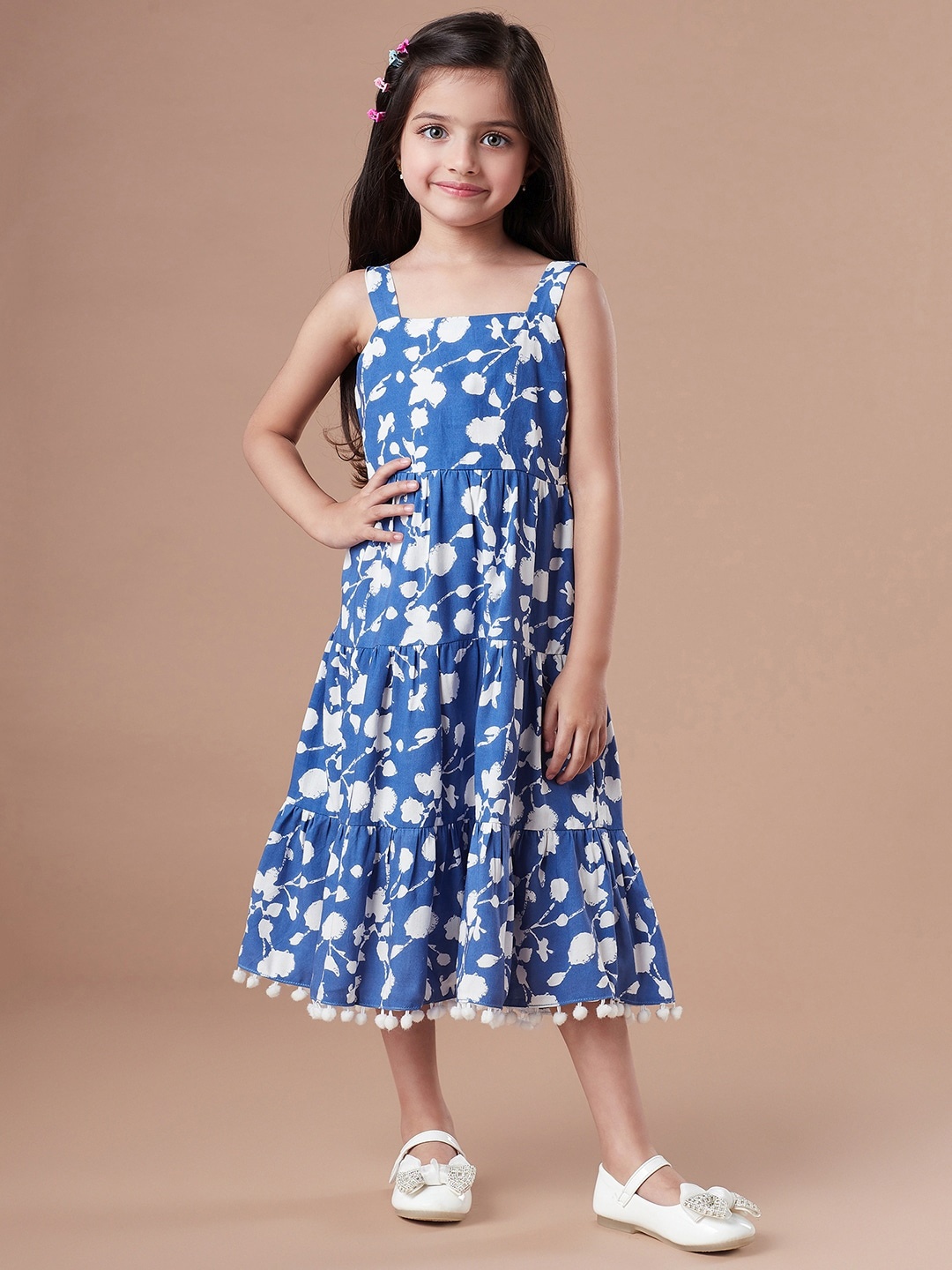 

pspeaches Girls Floral Print Fit & Flare Midi Dress, Blue