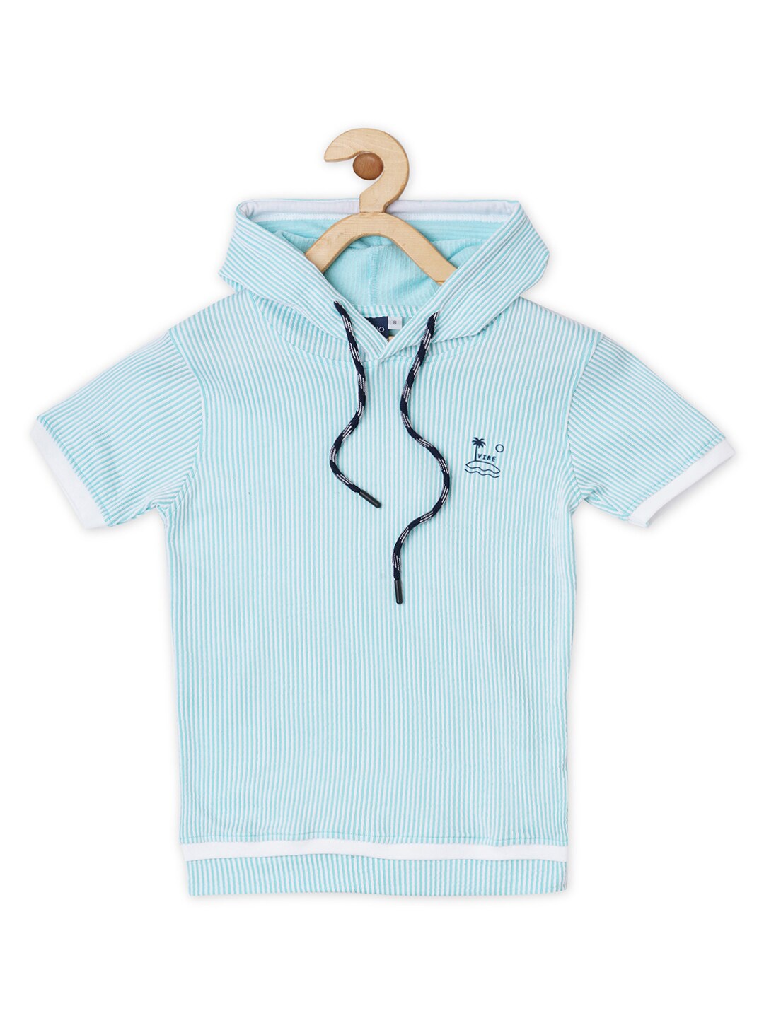 

CAVIO Boys Striped Hood Neck Cotton T-shirt, Green
