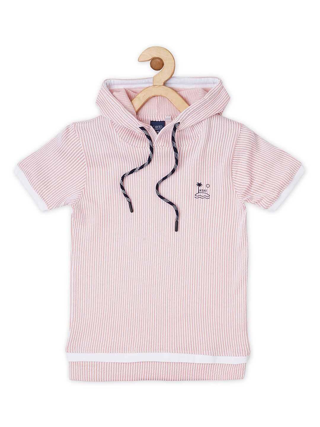 

CAVIO Boys Striped Hooded Cotton T-shirt, Pink