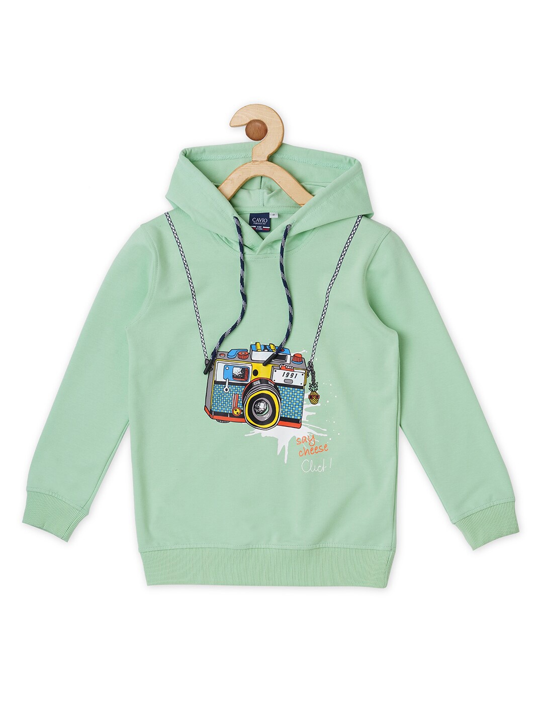 

CAVIO Boys Graphic Printed Long Sleeve Hooded Cotton T-shirt, Sea green