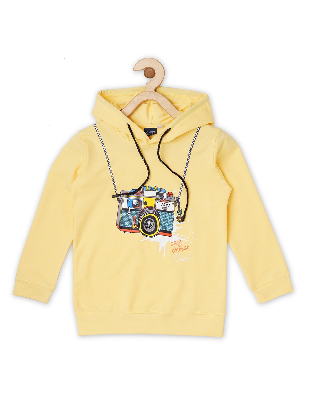 

CAVIO Boys Graphic Printed Hooded Cotton T-shirt, Yellow