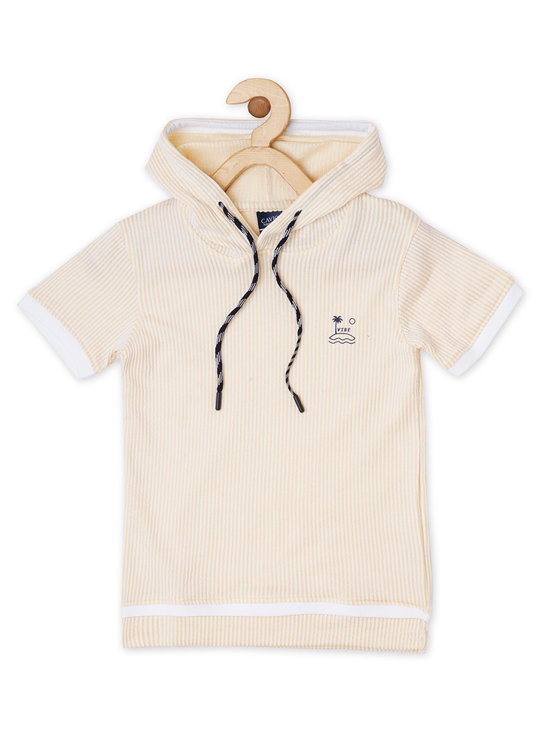 

CAVIO Boys Striped Short Sleeve Hooded Cotton T-shirt, Yellow
