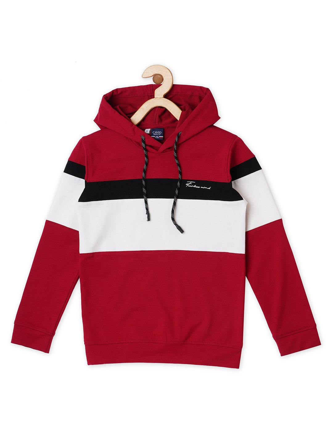 

CAVIO Boys Colourblocked Hooded Cotton T-shirt, Red