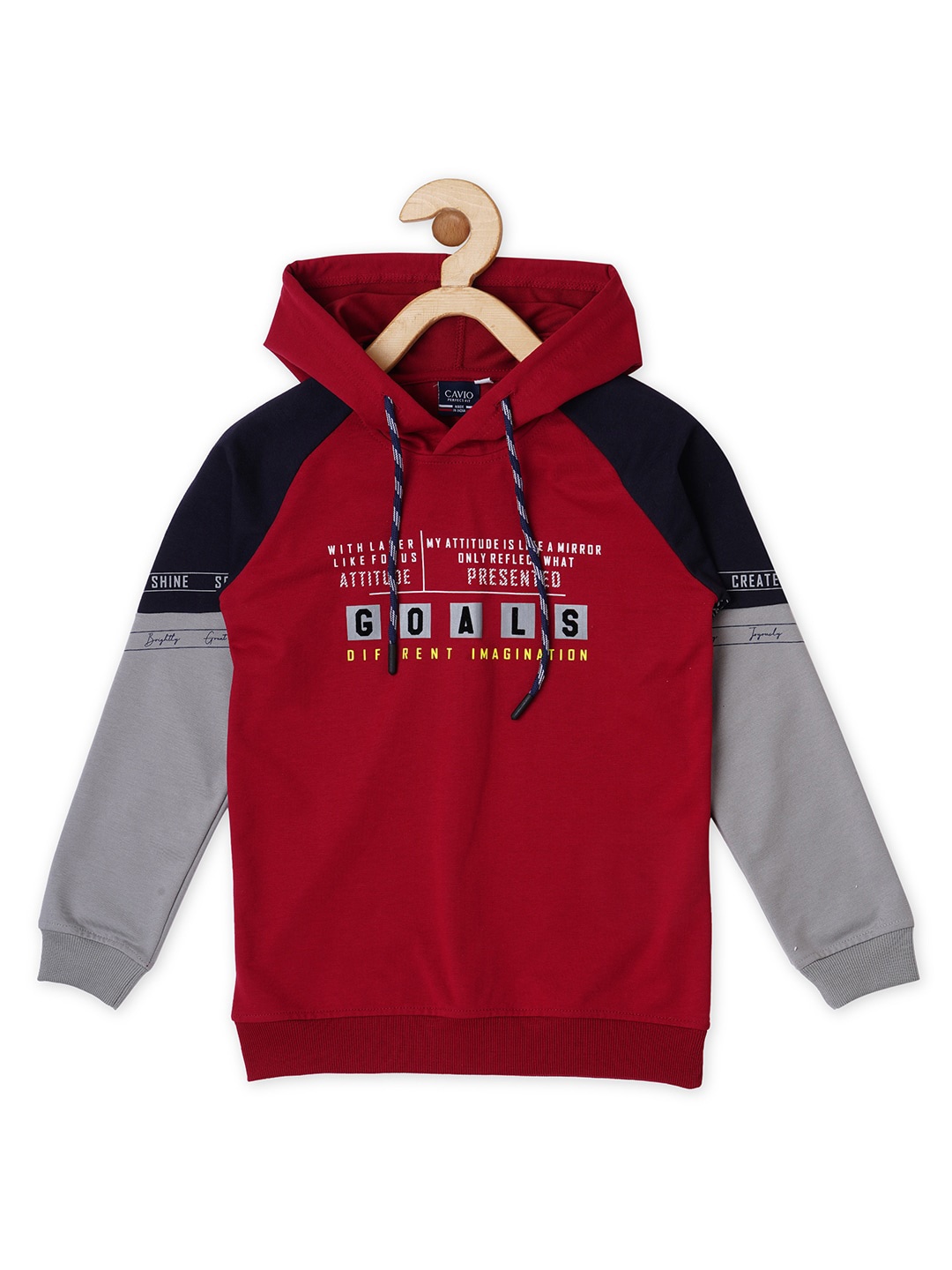 

CAVIO Boys Coloublocked Hooded Raglon Sleeves Cotton T-shirt, Maroon