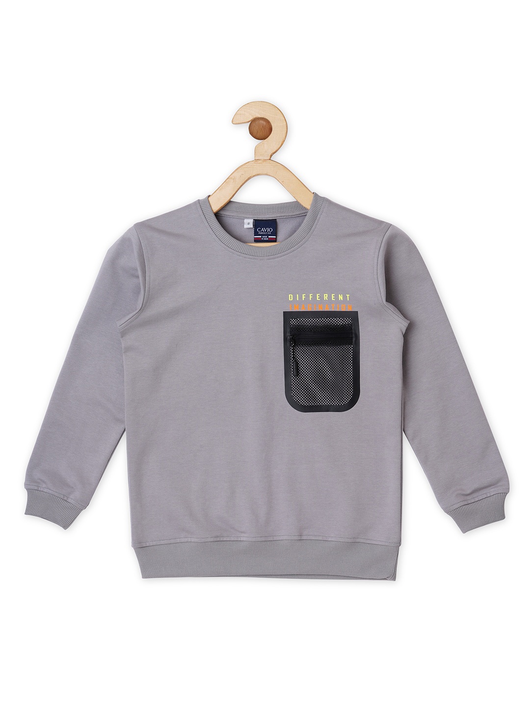 

CAVIO Boys Long Sleeves Casual Cotton T-shirt with Zipper pocket, Grey