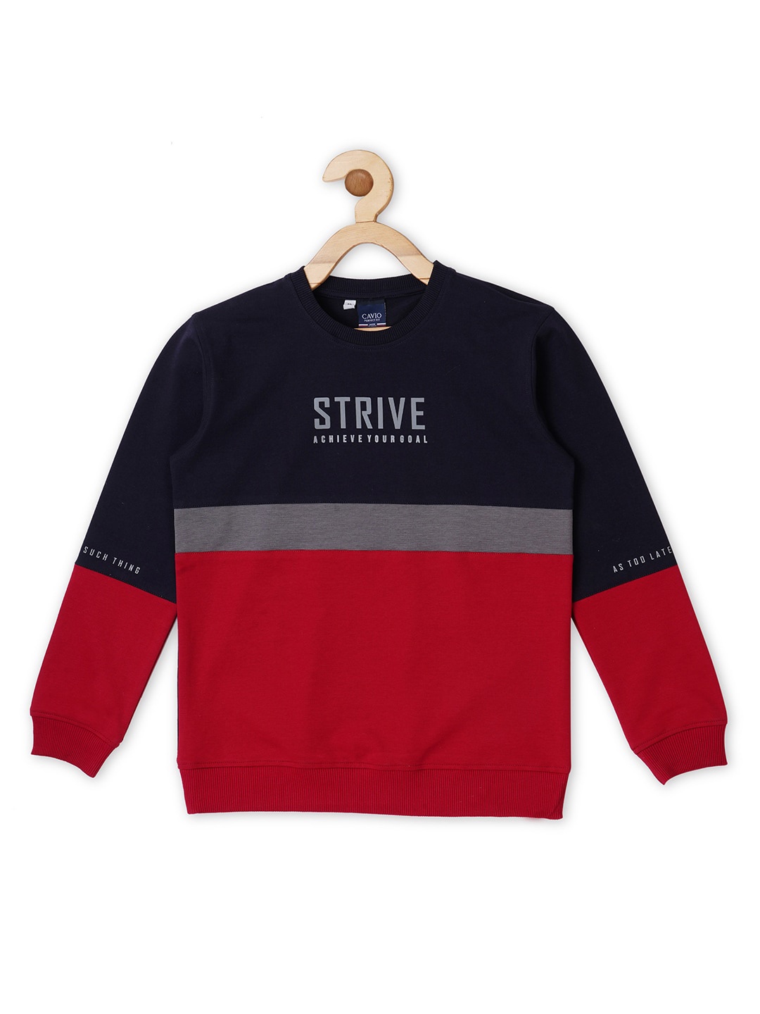 

CAVIO Boys Colourblocked Round Neck Cotton T-shirt, Navy blue
