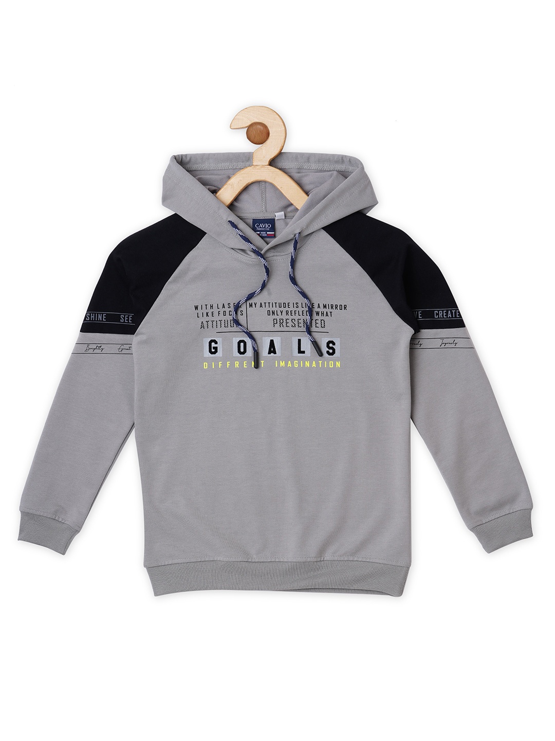 

CAVIO Boys Colourblocked Cotton Hooded T-shirt, Grey