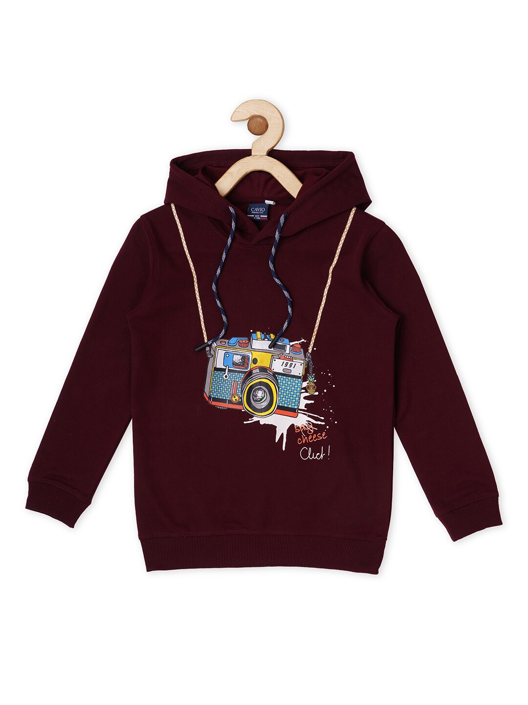 

CAVIO Boys Graphic Printed Cotton Hooded T-shirt, Maroon