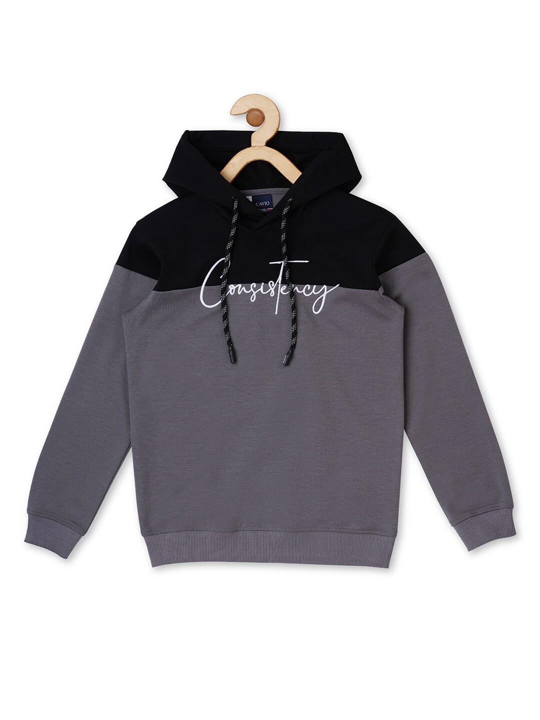 

CAVIO Boys Typography Printed Hooded Cotton T-shirt, Grey