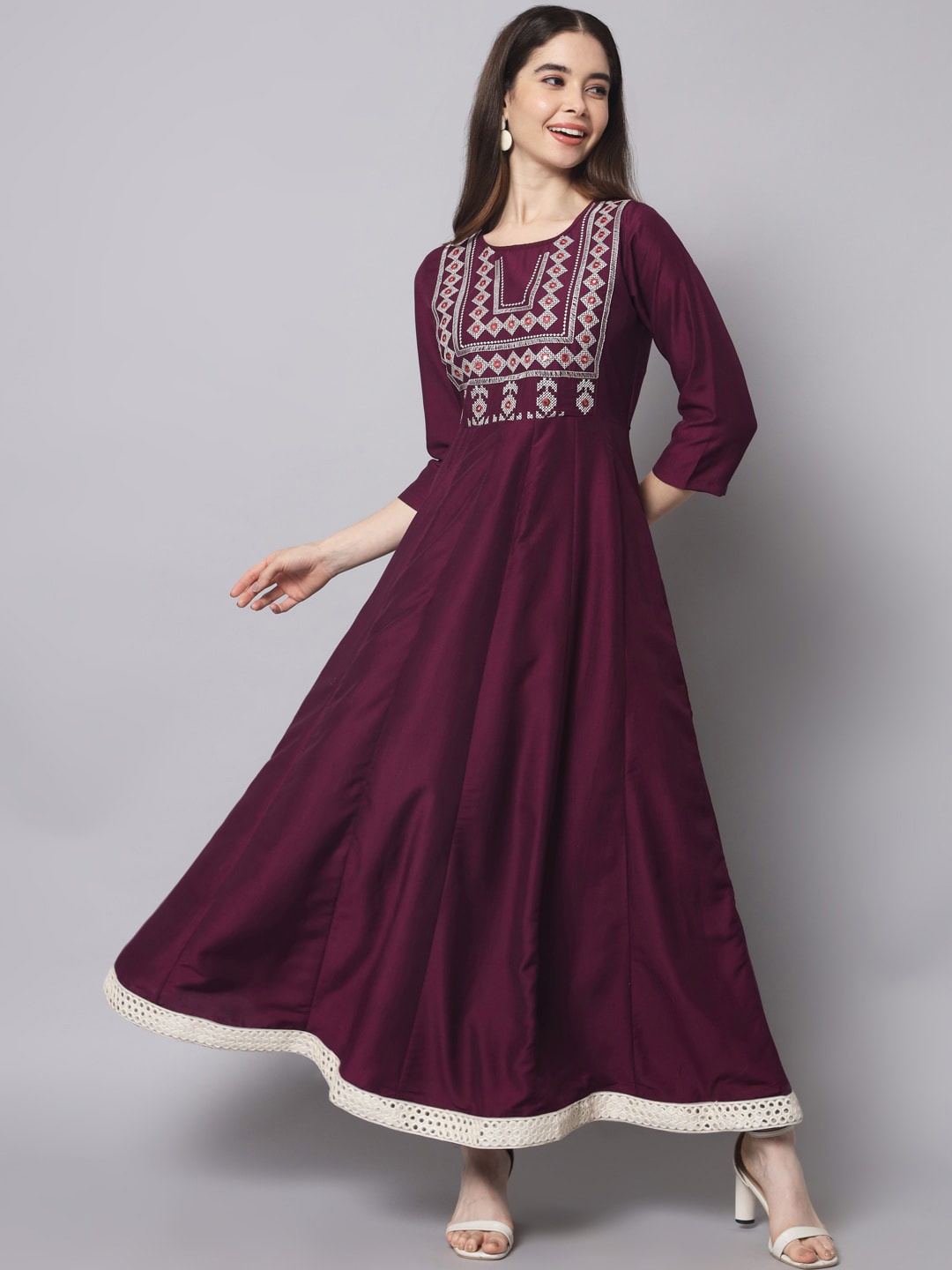 

Myshka Ethnic Motifs Embroidered Silk Ethnic Dress, Burgundy
