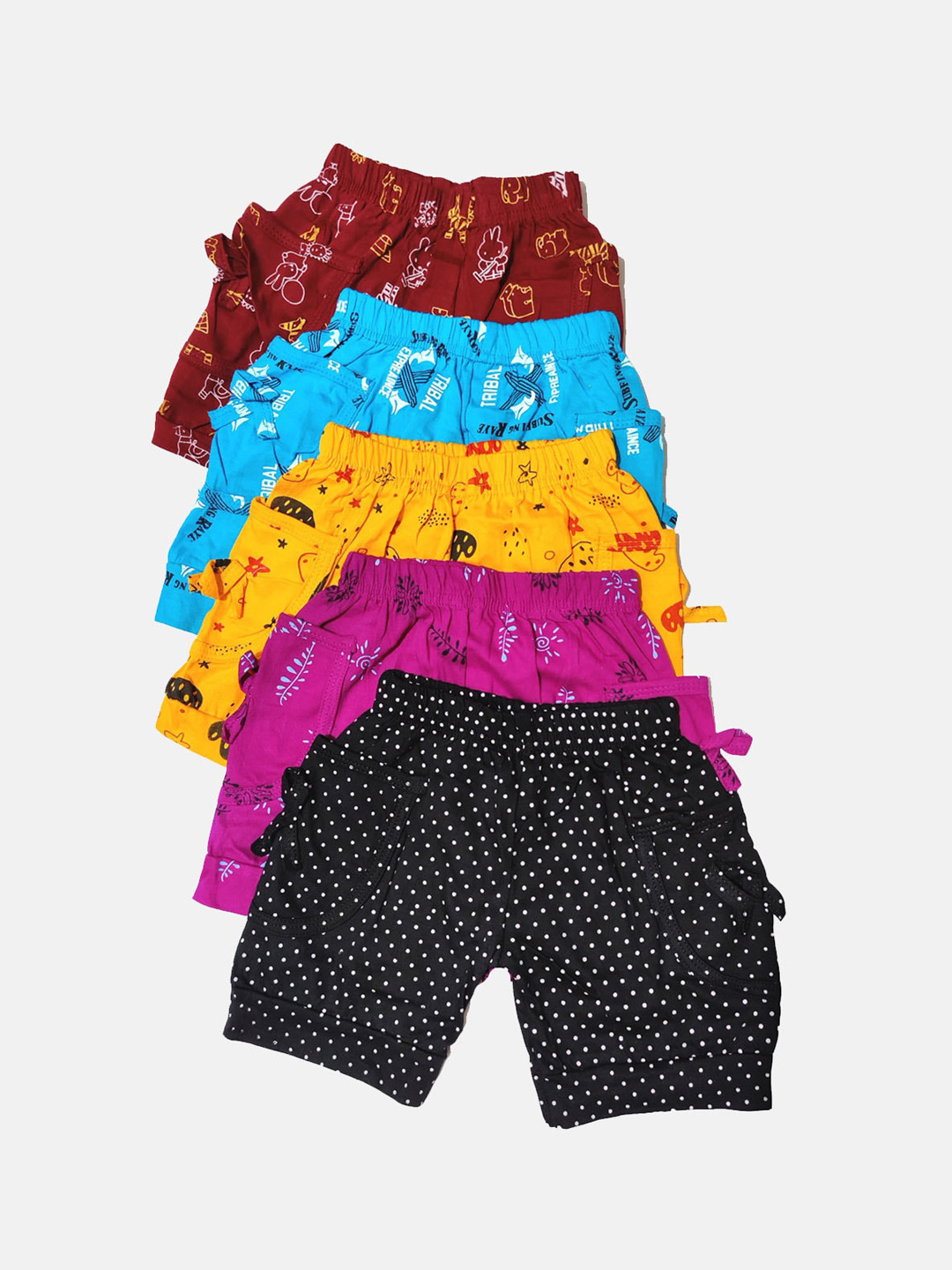 

MANZON Girls Pack Of 5 Conversational Printed Shorts, Blue