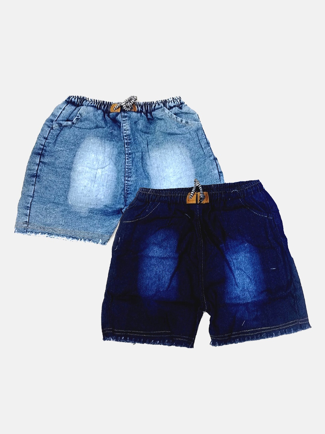 

MANZON Pack Of 2 Girls Mid Rise Washed Denim Shorts, Blue