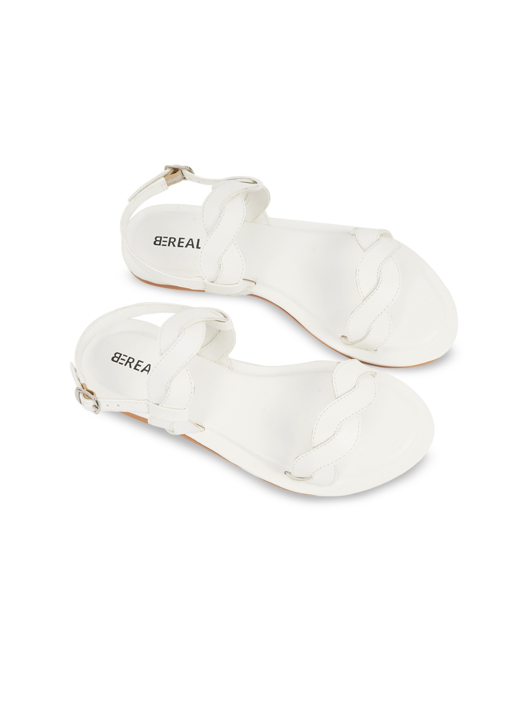 

BEREAL Twisted Strap Open Toe Flats, White