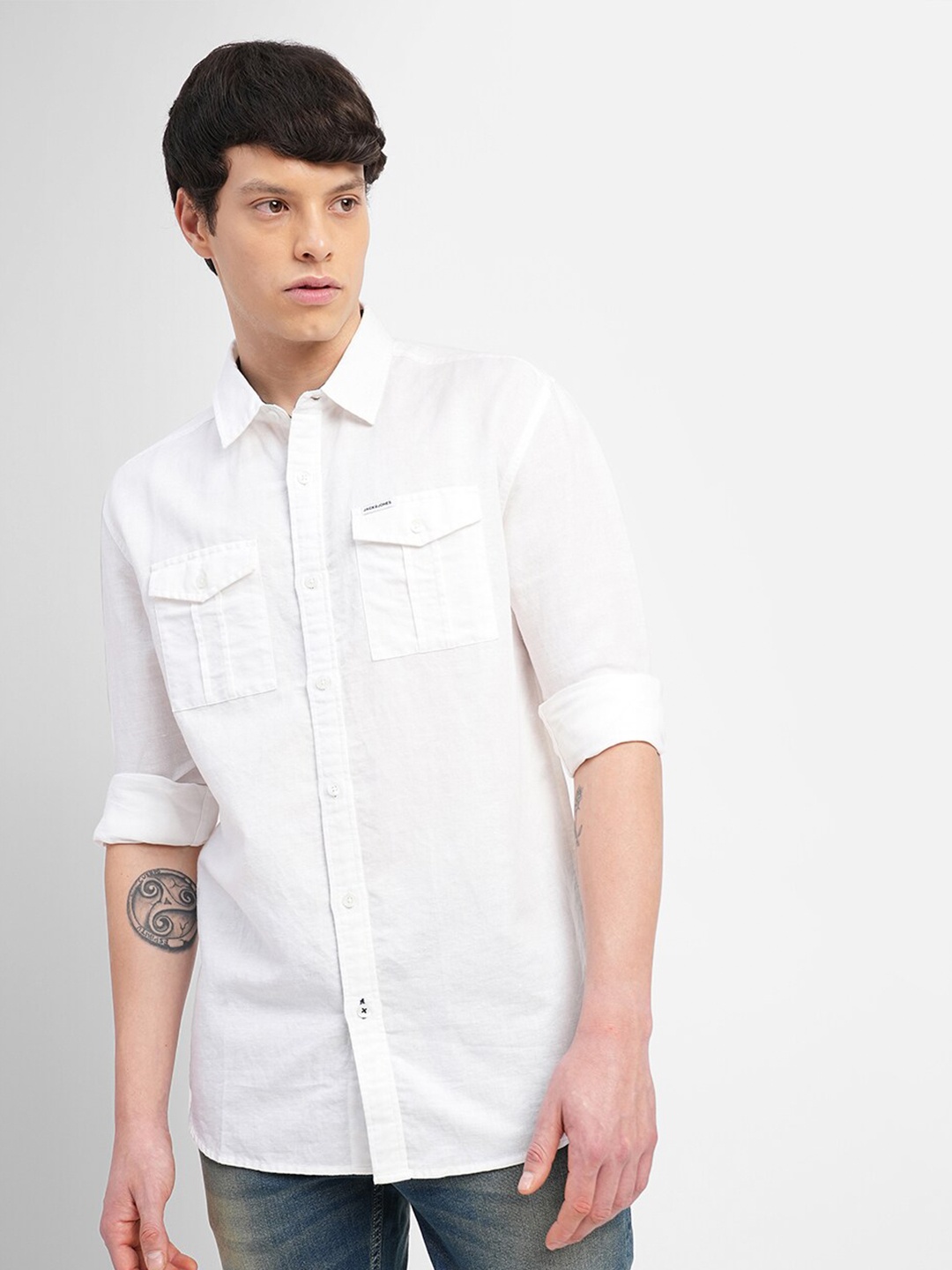 

Jack & Jones Spread Collar Cotton Slim Fit Casual Shirt, White