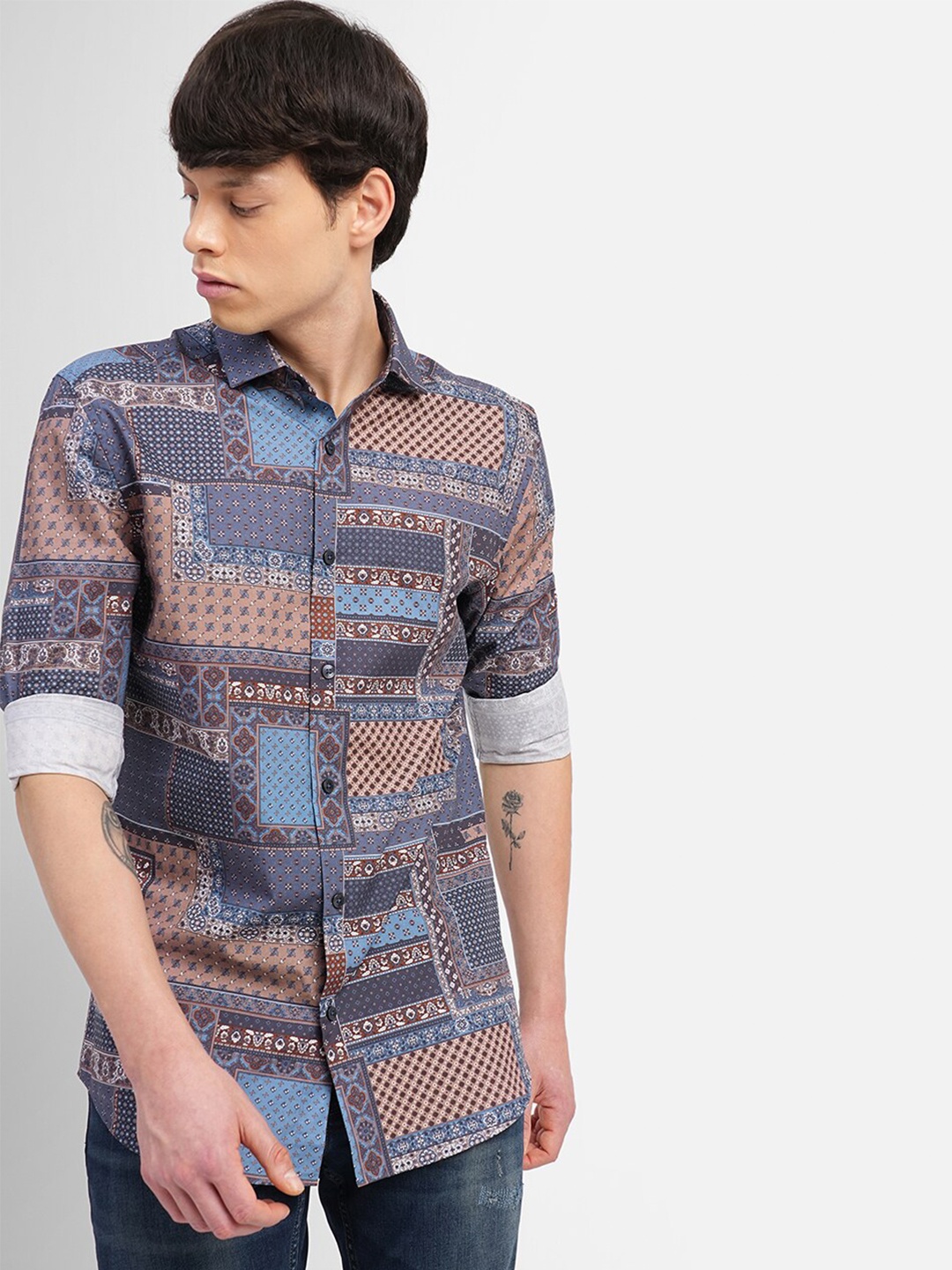 

Jack & Jones Ethnic Motifs Printed Cotton Slim Fit Casual Shirt, Blue