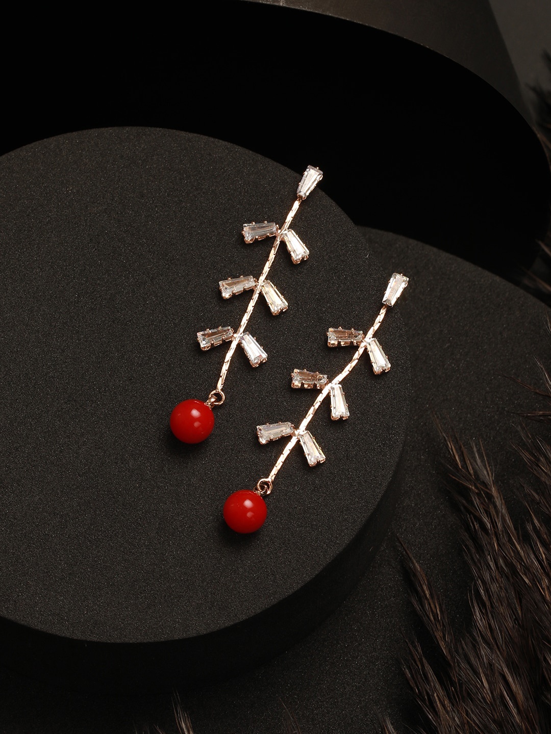 

Jazz and Sizzle Rose Gold-Plated Contemporary Drop Earrings, Red