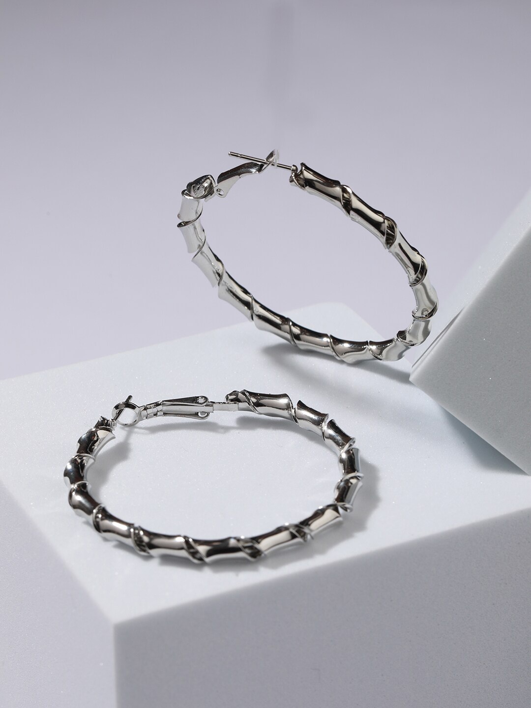 

Jazz and Sizzle Silver-Plated Textured Circular Hoop Earrings