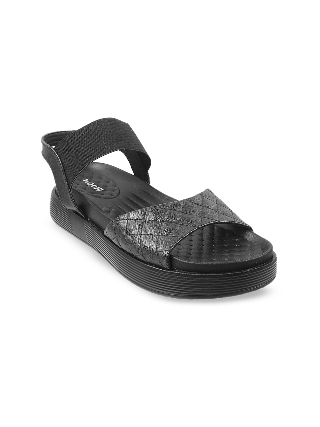 

Mochi Women Textured Open Toe Flats, Black