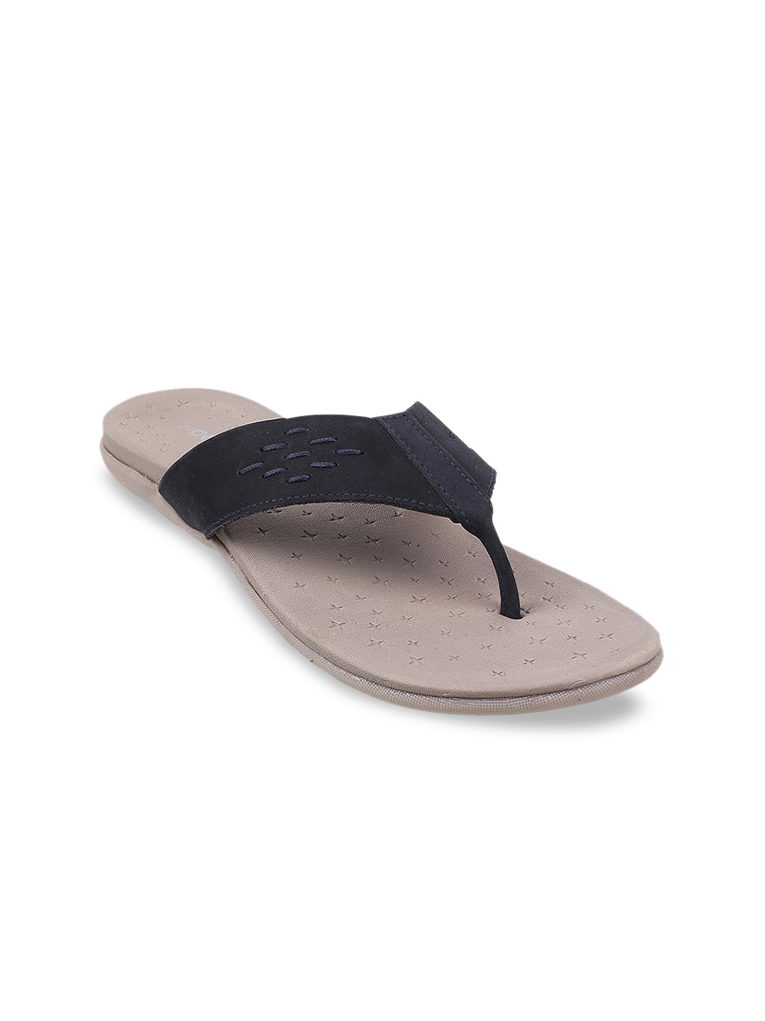 

Mochi Women Open Toe Flats with Laser Cuts, Navy blue