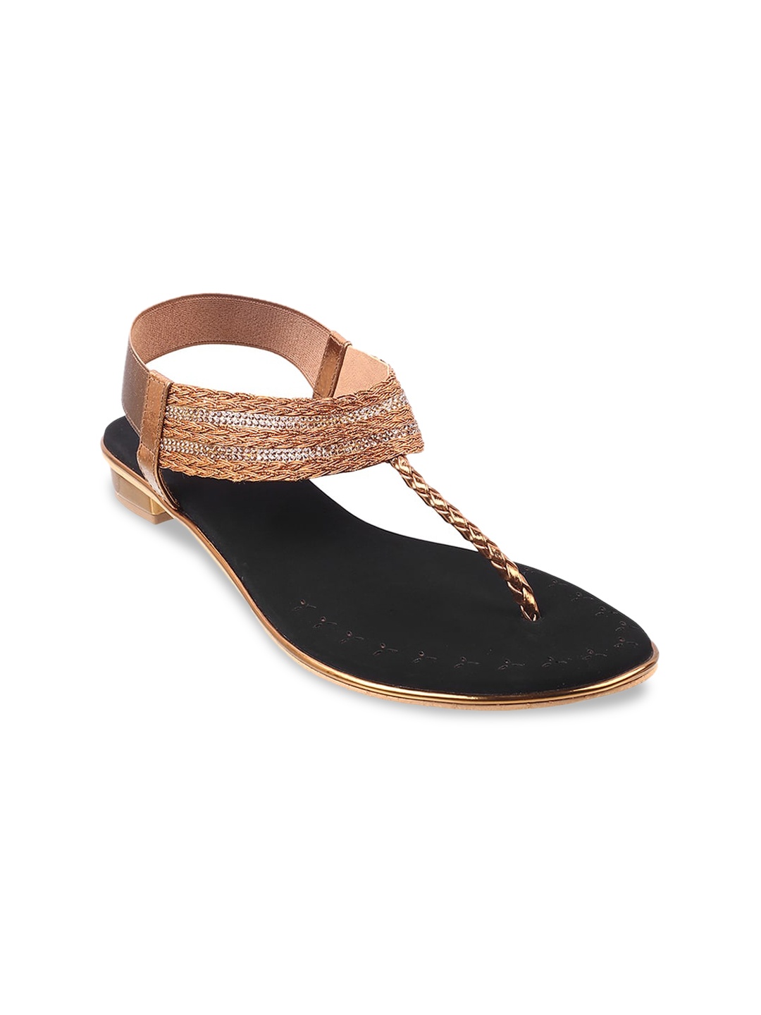 

Mochi Embellished T-Strap Flats, Gold