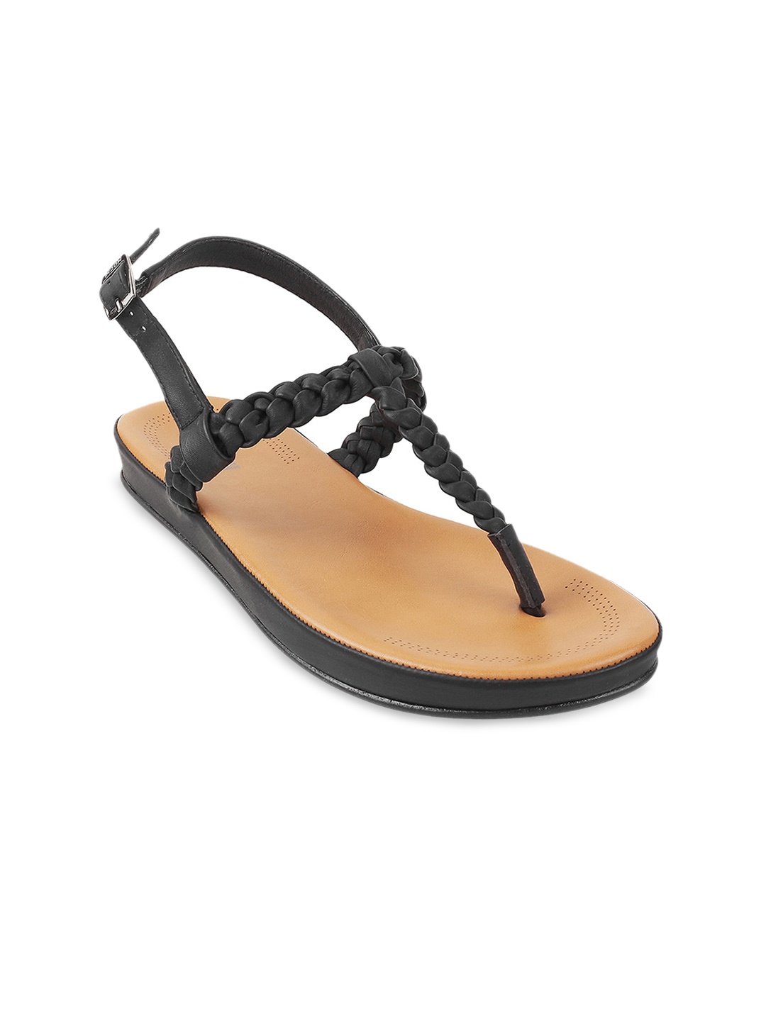 

Mochi Women Open Toe T-Strap Flats, Black