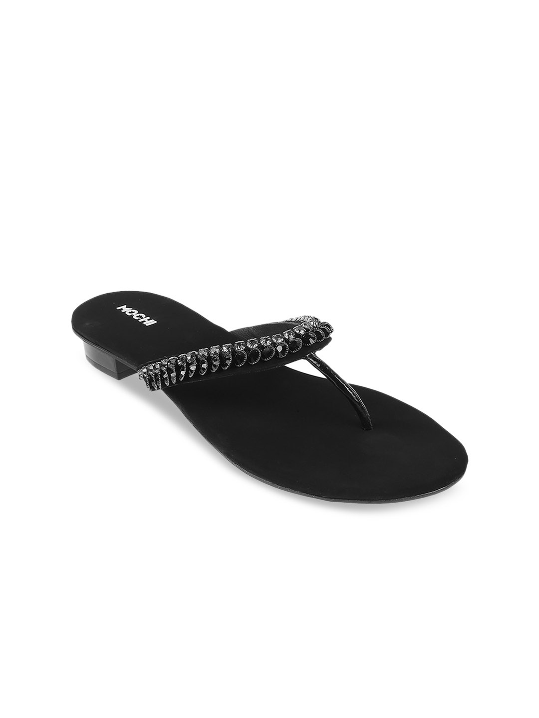 

Mochi Embellished T-Strap Flats, Black