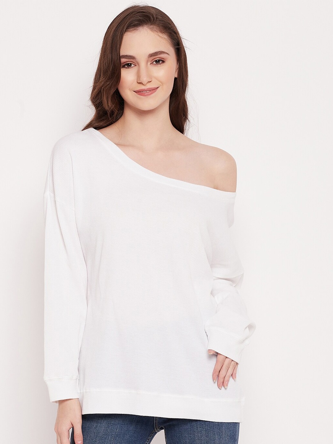 

CHILL WINSTON Off Shoulder Dry Fit Cotton Sweatshirt, White