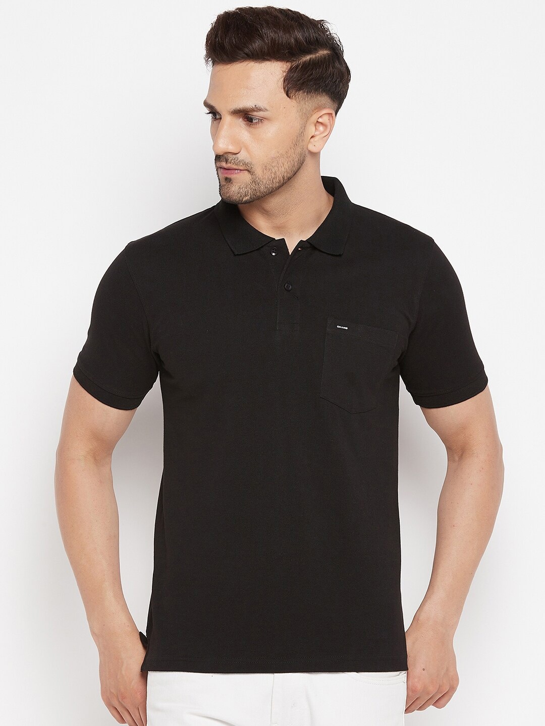 

Okane Polo Collar Cotton T-shirt, Black