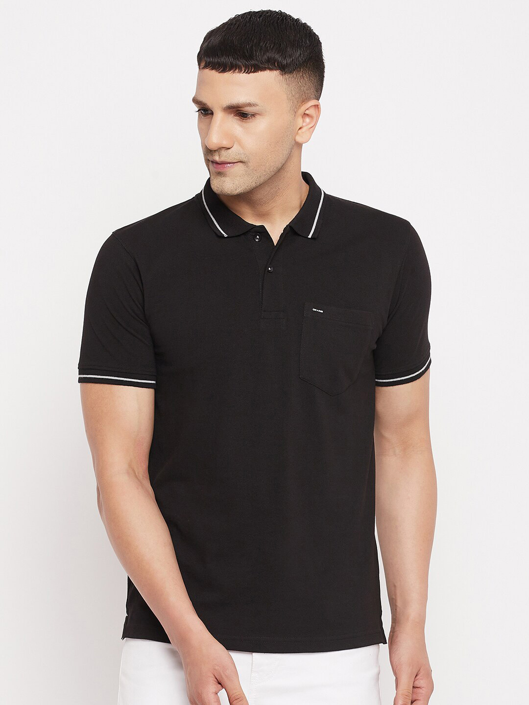 

Okane Polo Collar Cotton T-shirt, Black
