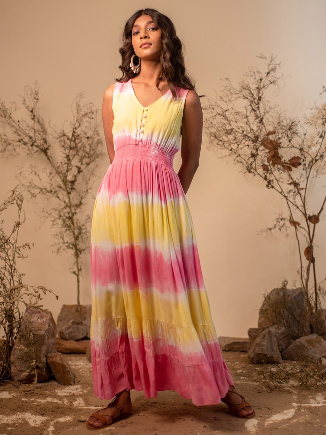 

Label Reyya Tie and Dyed Maxi Dress, Pink