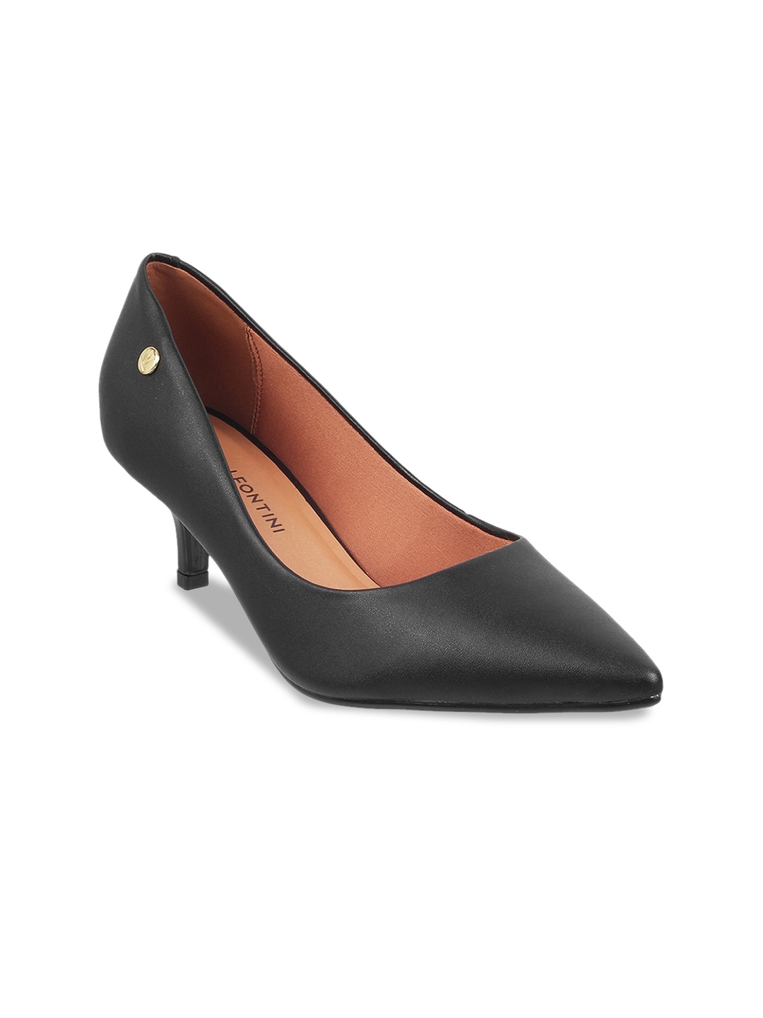 

J.FONTINI Pointed Toe Kitten Pumps, Black