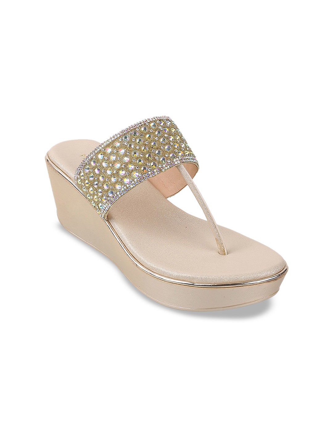 

Mochi Woven Design Embellished Wedge, Gold