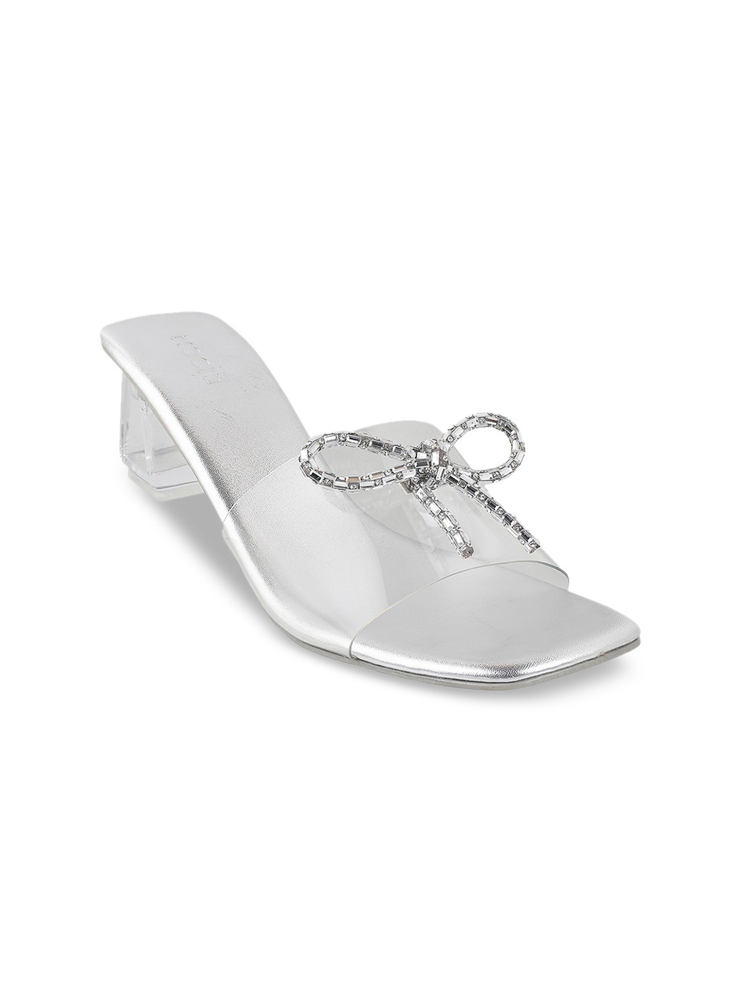 

Mochi Bow Embellished Block Sandals, Silver