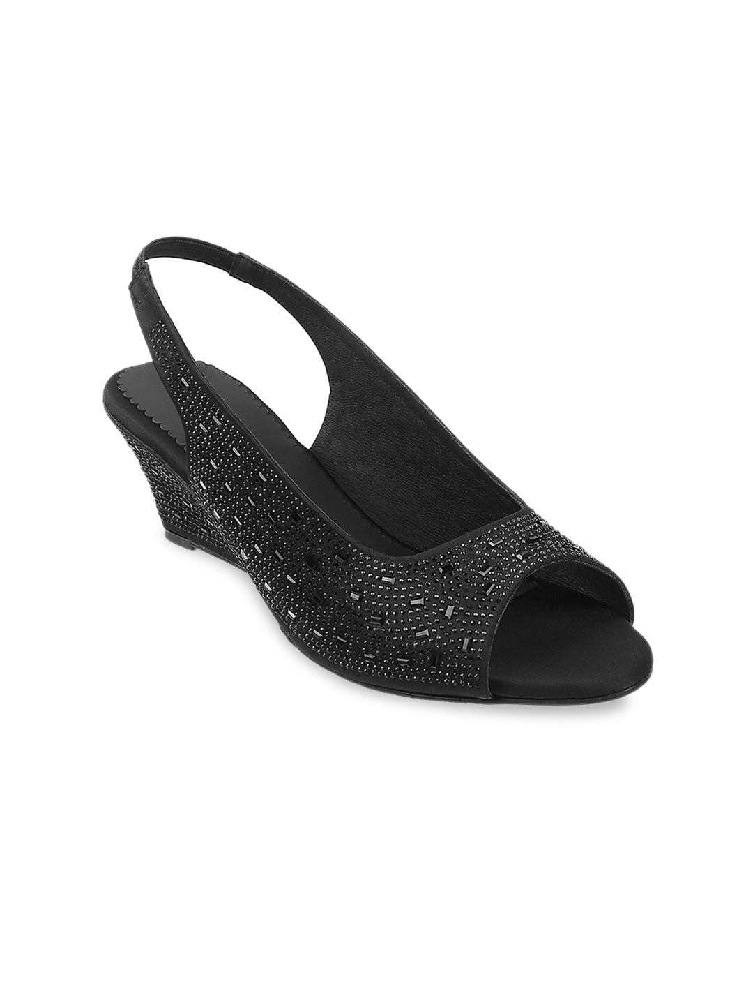 

Mochi Embellished Backstrap Wedge Peep Toes, Black