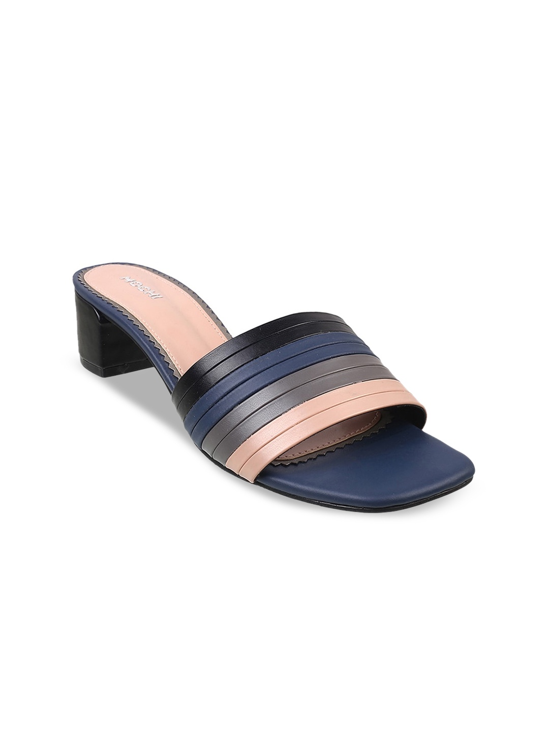 

Mochi Striped Open Toe Block Heels, Black