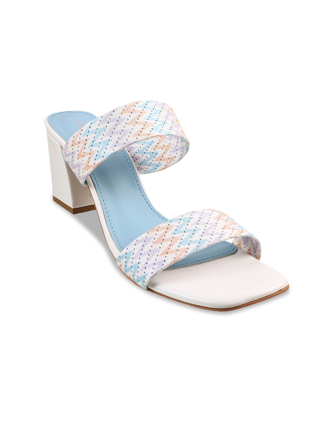 

Mochi Printed Open Toe Block Heels, White