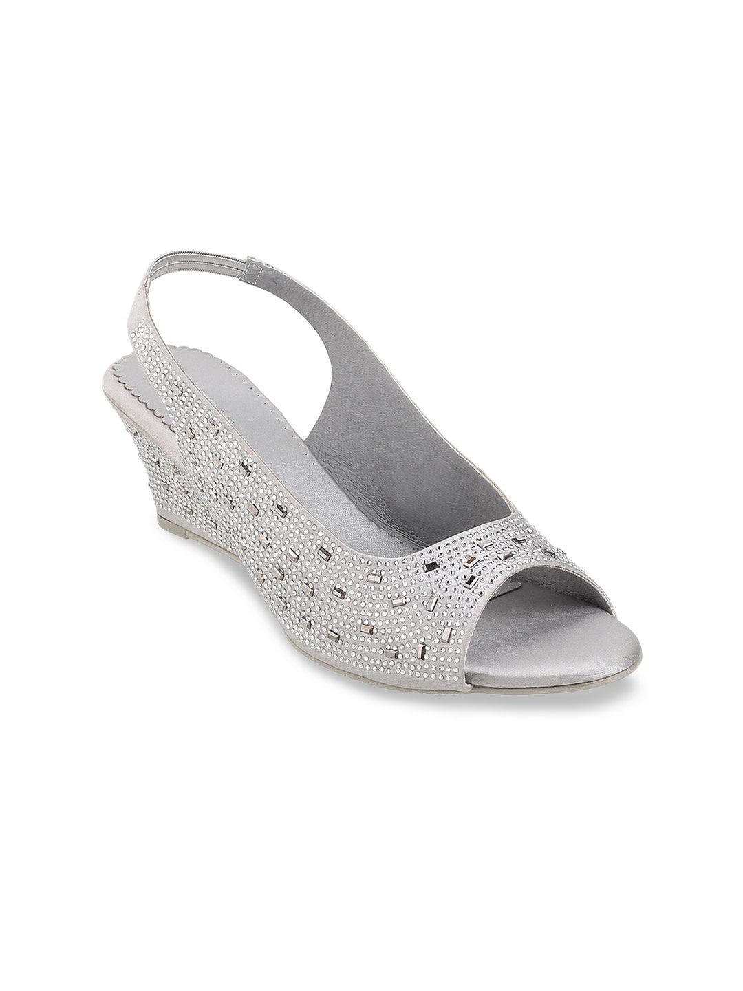 

Mochi Embellished Backstrap Wedge Peep Toes, Silver