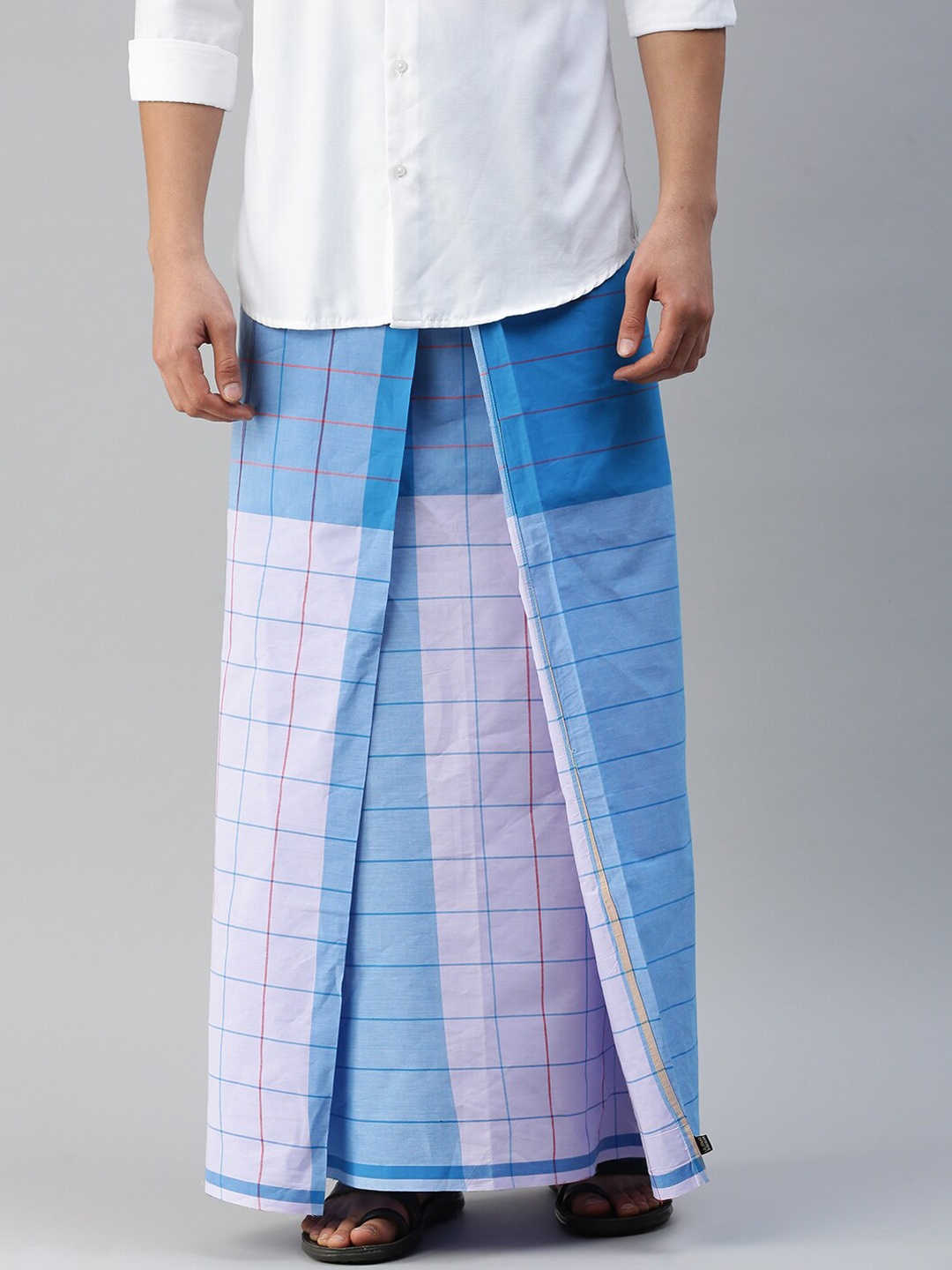 

Ulama Checked Men Checked Pure Cotton Stitched Lungi, Blue