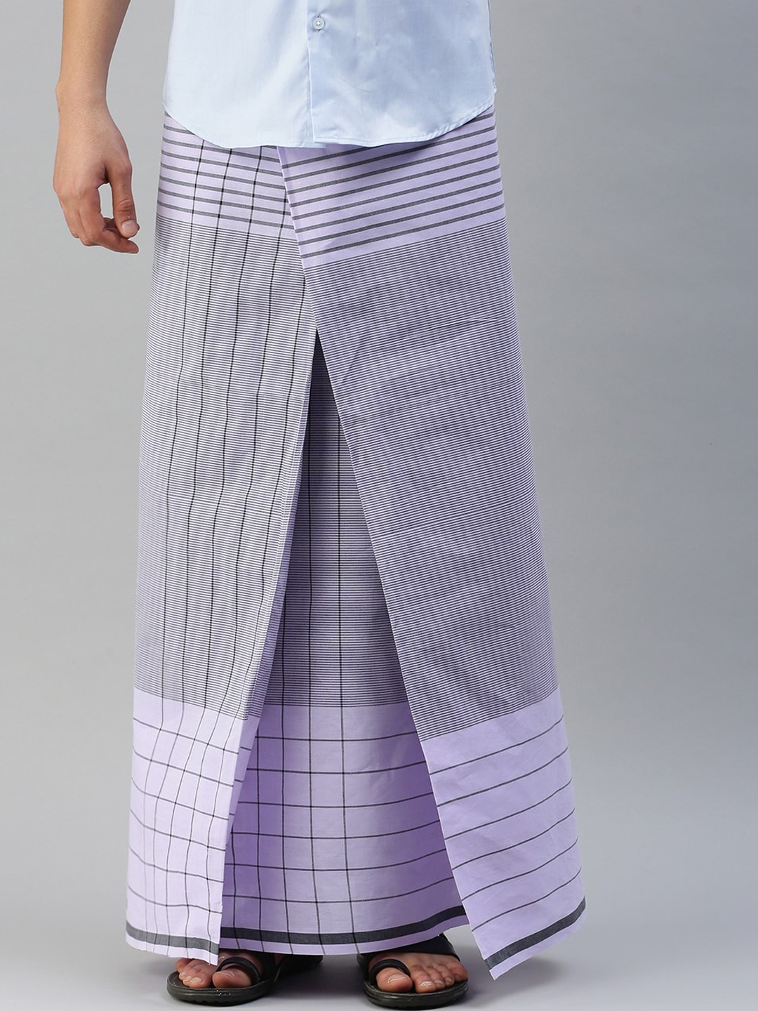 

Ulama Men Striped Fine Combed Cotton Stitched Lungi, White