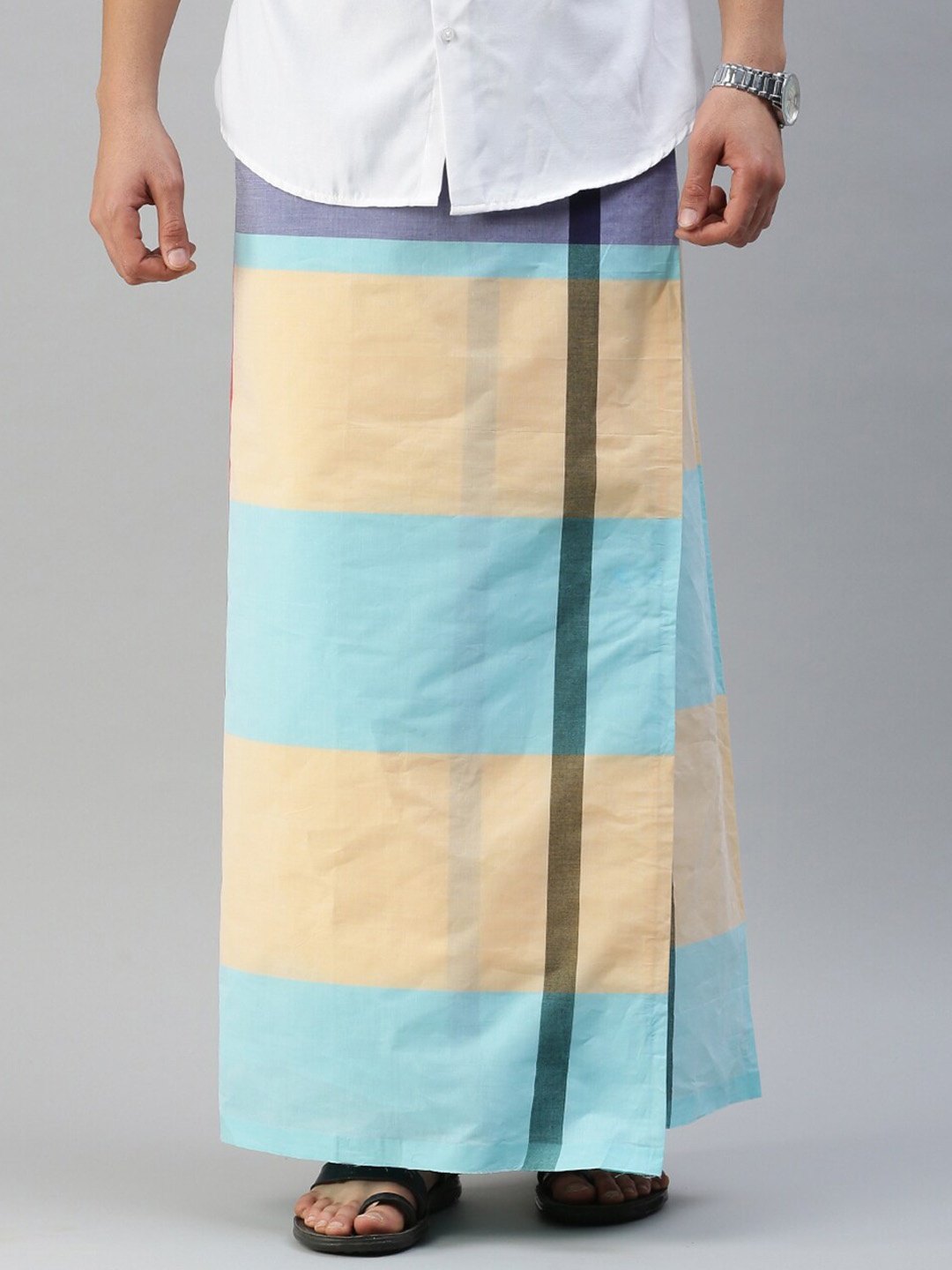 

Ulama Men Striped Pure Cotton Lungi, Blue