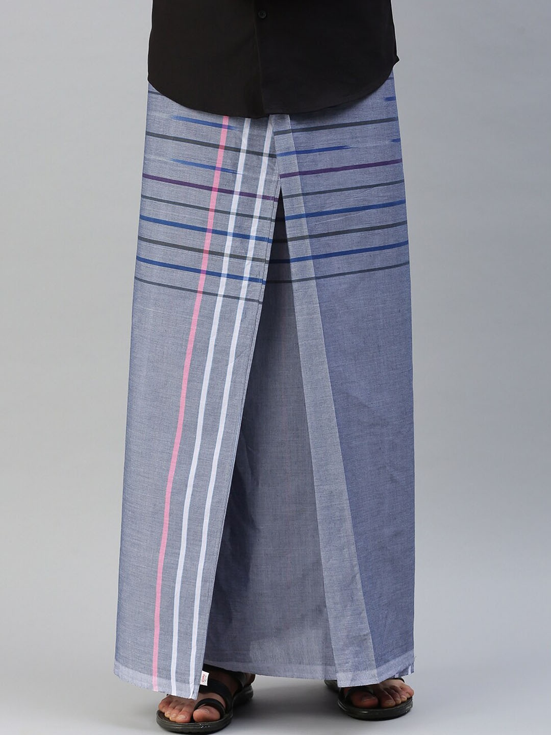 

Ulama Men Striped Pure Cotton Stitched Lungi, Grey